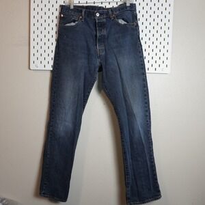 Levi Strauss 501 Jeans W34 L32 Dark Wash Button Fly Straight Leg Denim